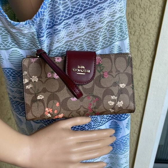 Coach Tech Wallet In Signature Canvas With Wildflower Print Khaki Multi - Picture 12 of 16